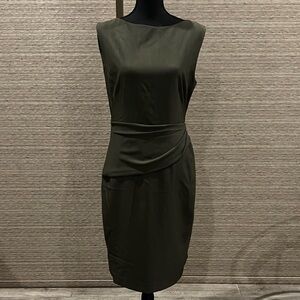 M.M. LaFleur Olive Green Sleeveless Dress with diagonal pleating accent size 10